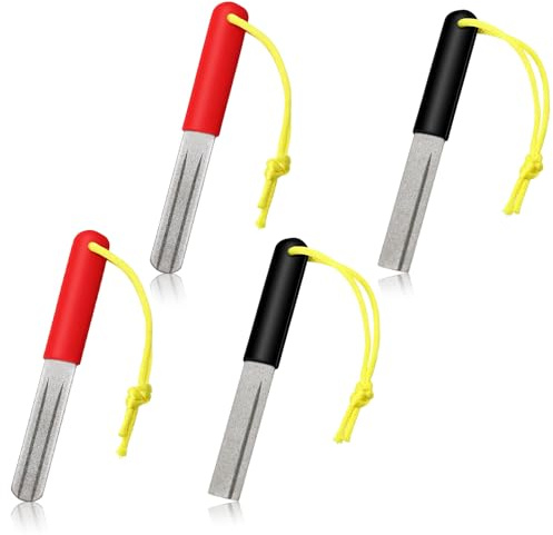 guduling 4 Stück Hakenschärfer Angeln,Fischhakenschärfer,Tragbarer Hakenschärfer mit Griff,Angelhaken Schleifer,Doppelseitiger Angelhaken Schärfer Set für Outdoor Angeln (Rot,Schwarz)
