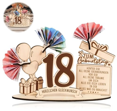 Geldgeschenke zum 18. Geburtstag | Holz-Geschenkverpackung für Mädchen & Jungen – Holzschild, Gästebuch & Tischdeko