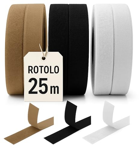 TENDEEVOLUTION Rotolo Feltro Adesivo Forte da 25 Metri, Larghezze da 20, 30 e 50 MM. Stretch Adesivo o da cucire, Nastro a Strappo Biadesivo per Tessuti e Zanzariere, Nastro a Strisce (NERO)