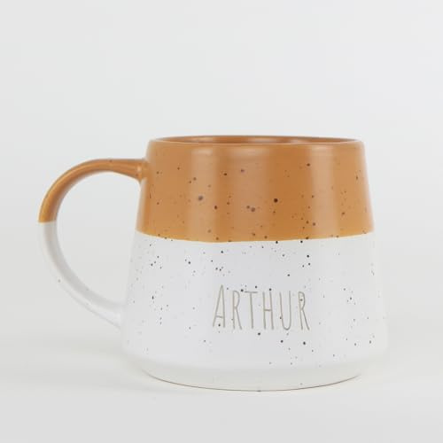 Personalised Two-Tone Ceramic Coffee Mug, 370ml Stoneware, Laser Engraved Names, Speckled Dipped Design, Microwave and Dishwasher Safe, Perfect for Family Gifts (Mustard)