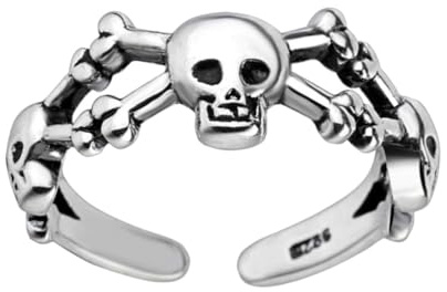 TOGEVAL Verstellbarer Gothic Totenkopf Ring für Damen und Herren Retro Kupfer Fingerring mit Offener Form Langlebiger Vintage Schmuck für Halloween und Alltag