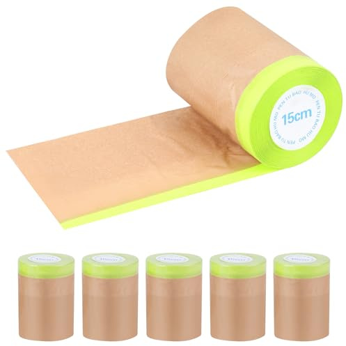 DBREAKS 6 Stück Abdeckpapier Maler, 15 cm * 15 m Abdeckpapier Rolle Mit Selbstklebestreifen, Selbstklebendem Abdeckband für Lackieren oder für Fenster Abkleben und Renovierungen