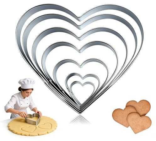 Heart Cookie Cutters Set 7 Stainless Steel Love Shapes for Baking Large 12.8cm Biscuit Cutter Moulds for Pastry Fondant Icing Sugarcraft Anniversaries Birthdays Valentines Day