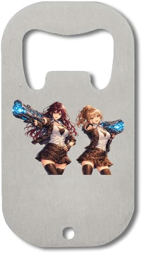 Energetic Girls - Abridor de botellas de acero inoxidable con pistolas futuristas, color plateado