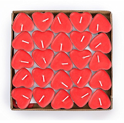 XLKJ Rosso Candele a Forma di Cuore, Romantiche Candeline Non profumate, Ideale per Matrimoni o Anniversari(Confezione da 50)
