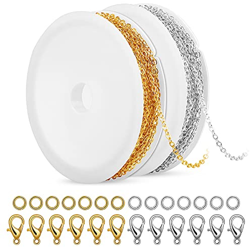 SANNIX 20 Füße Halskettenketten 1,8 mm Schmuckherstellungsketten für Halsketten, Ohrringe, Armbänder, Schmuckherstellungszubehör, Metallkettenhalskette mit Karabinerverschlüssen und Biegeringen