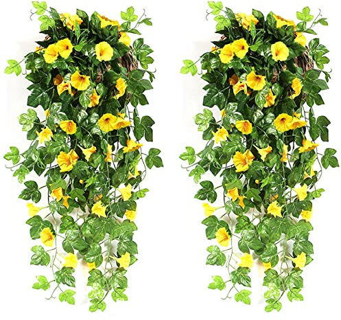 NIBESSER 2 Pièces Artificielle Fleur Feuille Plante Grimpante Vigne Plante Suspendue Fausse Lierre Intérieure Extérieure Artificielle Vigne Fausse Plantes Tombante Décor Balcon Mur Maison Jardin