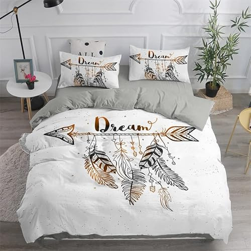 MDKLXIDF Bettwäsche 155x220 cm weißer Traumfänger 3 Teilig Atmungsaktive Bettbezug mit Reißverschluss, Weich Mikrofaser Bettwäsche-Sets für Kinder - 1 Bettbezüge und 2 Kissenbezug 80x80cm