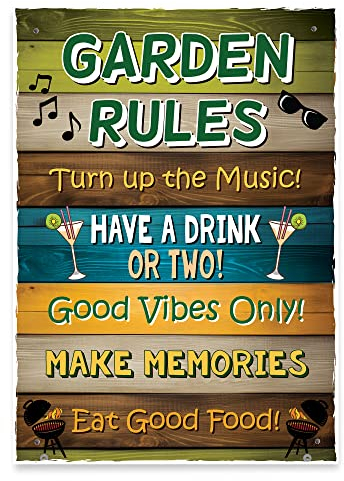 Red Ocean Cartello da parete con regole del giardino, cartello da giardino e targhe, decorazione per esterni, per esterni