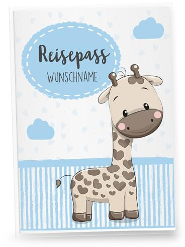Little Fairy Tales Reisepasshülle für Kinder personalisierbar | Kinderreisepasshülle mit Personalisierung/Namen | Schutzhülle personalisierbar mit Dorftiere Giraffe