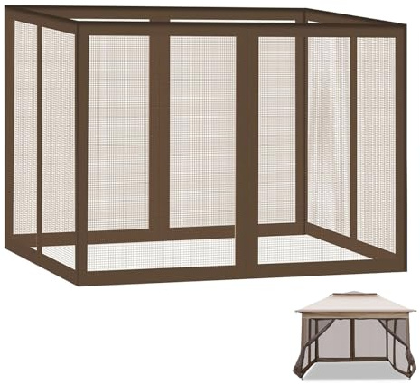 PJDDP Zanzariera Universale per Gazebo 3x3.6M/10x12FT, Schermo A Rete per Tenda Baldacchino da Esterno A 4 Pannelli con Cerniera E Ganci per Patio Giardino per Patio Giardino(Solo Rete),Marrone