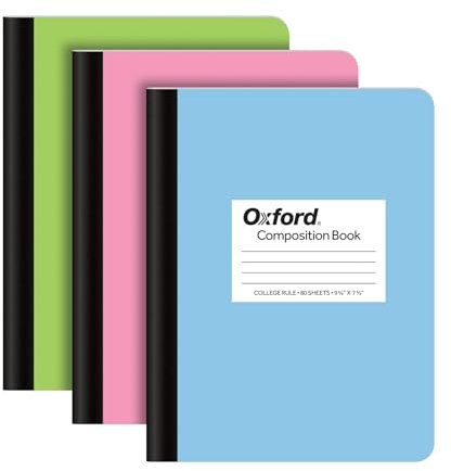 Oxford Composition Notebooks, 9-3/4 x 7-1/2 Inch School Journals, College Ruled Paper, Pastel Color Covers, 100 Sheets per Book, 3 Pack (1002520)