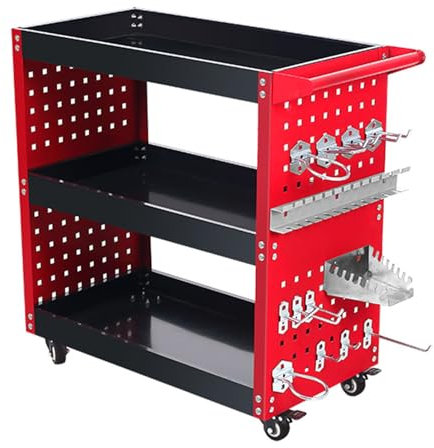 YCOVSFP 3-stöckiger, Rollender Werkzeugwagen Mit 150 Kg Tragkraft Und Rädern for Mechaniker Mit Stecktafel Und Schraubendreherhalter, Ideal for Garage, Lager Und Reparaturwerkstatt