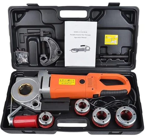 Roscadora de tubos eléctrica de 2300 W, máquina roscadora de tubos portátil de alta resistencia con matriz y estuche de transporte, for roscado de tubos de hierro galvanizado de 1/2 a 2(4head)