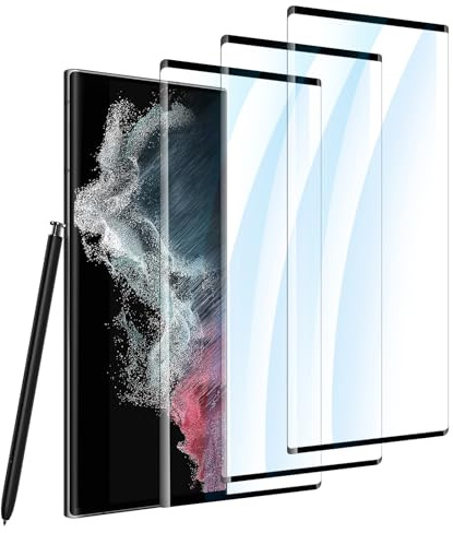 [3 Stück] Panzerfolie für Samsung Galaxy S22 Ultra Schutzfolie, 9H Härte Displayschutz,[Fingerabdruck-ID Unterstützen][3D-Vollabdeckung], Anti-Kratzer Super klar Folie
