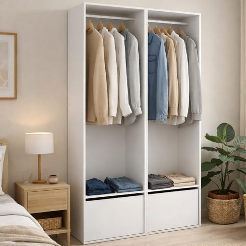 Dmora - Großer Kleiderschrank Brealone, Schlafzimmermöbel, Schrank, Garderobe, 120x45 h205 cm, Weiß und Eiche