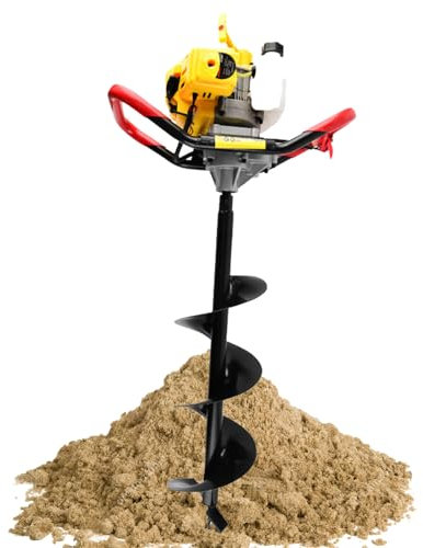OmePS Post Hole Digger, 49cc 2-Stroke Petrol Gas electric post hole digger with Drill 7.9 Bits, 1.8Kw, Rotational Speed Speed Up To 6500Rpm, Ergonomic Design, for Drilling Ice Holes