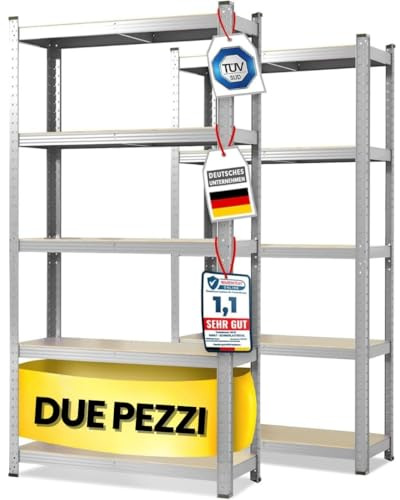 OfficeMarshal Doppio set di scaffali per carichi pesanti zincati, 150 x 75 x 30 cm | Scaffale a incastro, scaffale di stoccaggio, scaffale a terra, sistema di incastro montabile senza utensili (Lakota