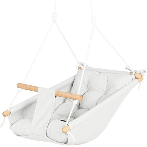 Leinwand Baby Hängematte Schaukel von Cateam - Hängende Schaukel aus Holz für Baby mit Sicherheitsgurt und Montageteilen. Baby Hängemattenstuhl Geburtstagsgeschenk (Milchig)
