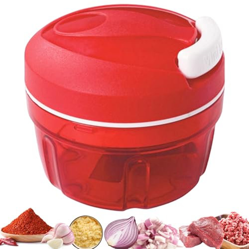 DGMI Hachoir à oignons, hachoir à oignons, hachoir à légumes avec cordon de serrage, hachoir manuel multifonction pour oignons, carottes, légumes et fruits (rouge)