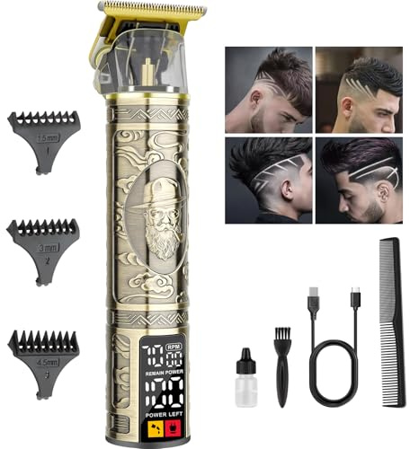 LQT Cortapelos de peluquería para hombre, inalámbrico, con cuchilla en T, profesional, corte de pelo y aseo profesional, recortadora de bordes recargable con pantalla LCD, regalos para hombres (bronce