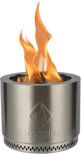 Hotshot Traveler Feuerschale Ø 38 cm – raucharme Doppelwand-Sekundärverbrennung, Premium 304 Edelstahl, inkl. Ständer & wetterfester PVC-Tragetasche, tragbar für Garten, Camping & Strand