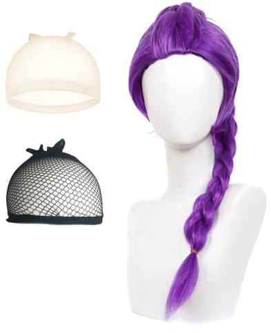 SSKHE Lång Lila Peruk Cosplay Kostym Peruker Lila Flätat Hår för Scen Halloween Kostym Festkläder