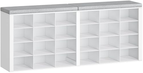 Hzuaneri Banc à Chaussures, Support à Chaussures avec Siège, Banc avec Rangement, Coussin, 24 Compartiments, pour Salon, Couloir, Chambre, Blanc-Gris SB32403GY