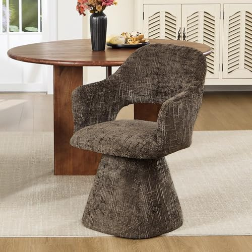 DAYALANE Esszimmerstühle Drehbar, Polsterstuhl mit Armlehnen, Braun | Küchenstuhl aus Chenille, Schminkstuhl, Dining Chair für Esszimmer & Wohnzimmer