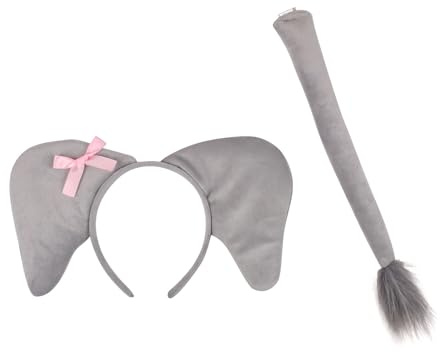 2Pcs Elephant Costume Ears Headband And Tail Set Animal Cosplay Accessories For Halloween Animal Cosplay