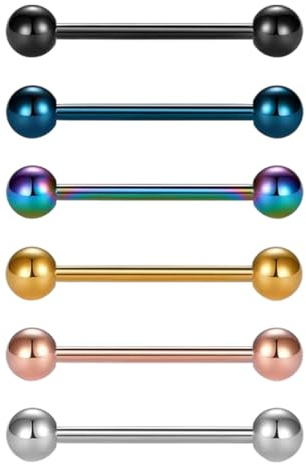 DOKRIN Piercing a barretta,Set di 6 piercing alla lingua, bilanciere in acciaio inossidabile, sfera flash in acciaio chirurgico, gioielli per piercing con bilanciere