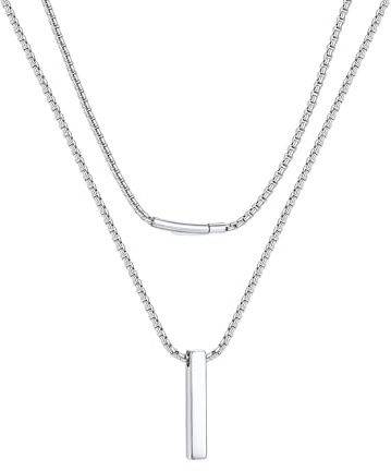 PROSTEEL Men's Necklaces – Stainless Steel Bar Necklace Pendant, 16-24 Inch Round Box Chain, Men's Jewellery for Men & Teens Gifts