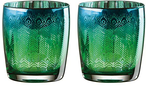 Artland – Vaso DOF Tumbler Peacock - Juego de 2 – Capacidad de 450ml Por Copa – Juego de Copas Electrochapadas – Color Turquesa y Plateado - Un Regalo de Cumpleaños o de Aniversario.