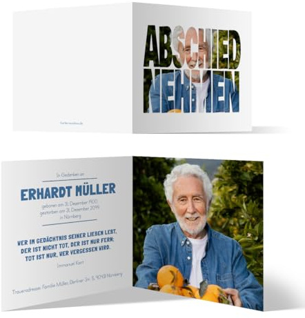 Sterbebild (10 Stück) Totenzettel Trauerkarten Individuell Personalisiert - Fotoschrift Bildausschnitt