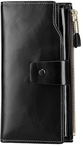 PARVENZA Portefeuille Femme RFID Blocage, Grande Capacité en Cuir Ciré, 21 Emplacements Cartes, Fermeture à Pression, Compatible Téléphone, Design Élégant et Sécurisé