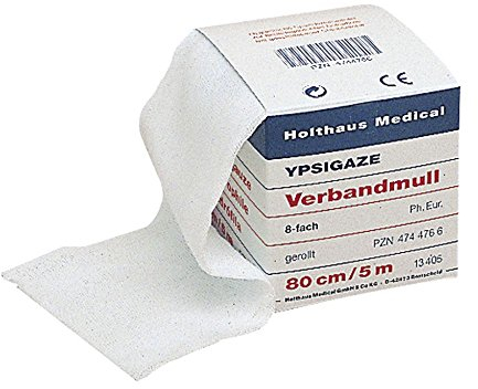 Holthaus Medical Verbandmull YPSIGAZE, Mull Kompresse Wundauflage, DIN EN 14079, 8-fach, 10m Rolle