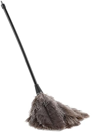 Garosa Mini Cepillo Plumero de Pluma de Avestruz, Marrón, 34cm, Antiestático Lavable para Teclado, Libros y Oficina
