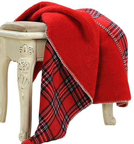 Beskie Fleece Throw Blanket for Sofa Couch Bed Travel | Red Black Tartan Plaid Pattern Check Home Decor Decorative Throw Blankets | Warm Cozy Christmas Blanket | 51 x 63