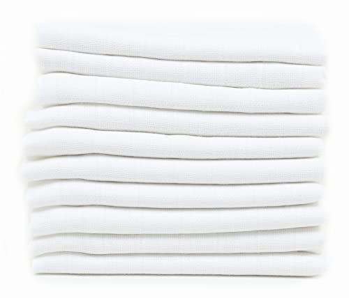 FENSILO - Mulltücher - 10er Pack 70x80 cm - Mullwindeln - Stoffwindeln, Made IN EU, schadstoffgeprüft - Spucktücher für Jungen und Mädchen - Baby Mullwindeln – weiß - Kochfest bei 95° C