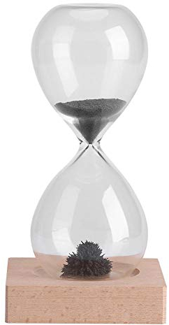 Nikou Magnetische Sanduhr, Stundenglas aus Glas, Sanduhr Timer mit Schwarzem Magnet Eisenpulver und Holzsockel, Heim Büro Desktop Ornamente Dekoration Dispaly Zeitassistent