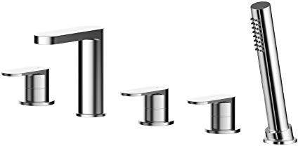 nuie BIN314 Binsey | Modern Bathroom Round Deck Mounted 5 Tap Hole Bath Shower Mixer with Lever Handles, 135mm, Chrome