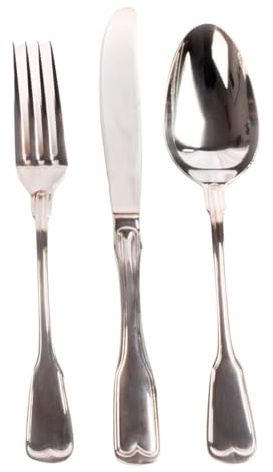 Juego de cubiertos de postre en acero inoxidable 18/10 monoblock pulidos con baño en plata (18 piezas) Bonn, 6 tenedores de postre, 6 cucharas de postre y 6 cuchillos de postre