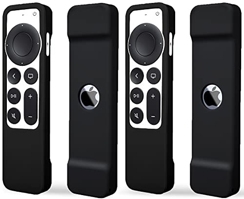 TOKERSE 2 Pack Case Compatible with Apple TV 4K Siri Remote 2021 2022 - Soft Silicone Remote Case Cover Sleeve Skin Compatible with Apple TV 4K / HD Siri Remote Controller (2nd & 3rd Gen)- Black Black