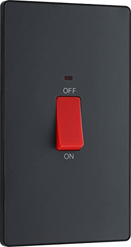 BG Electrical PCDMG72B Große Herd-Kontrollschaltereinheit mit LED-Betriebsanzeige, Doppelplatte, doppelpolig, schraubenlose Frontplatte, Evolve, mattgrau, 45 A