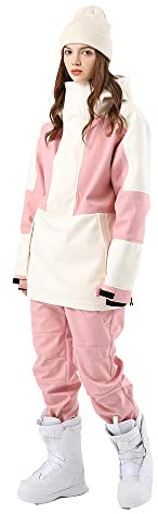SEARIPE Damen-Skijacke und Hose, winddicht, wasserdicht, zweiteilig, Schneeanzüge für Paare, Wintersport, Rosa/Weiß, XS