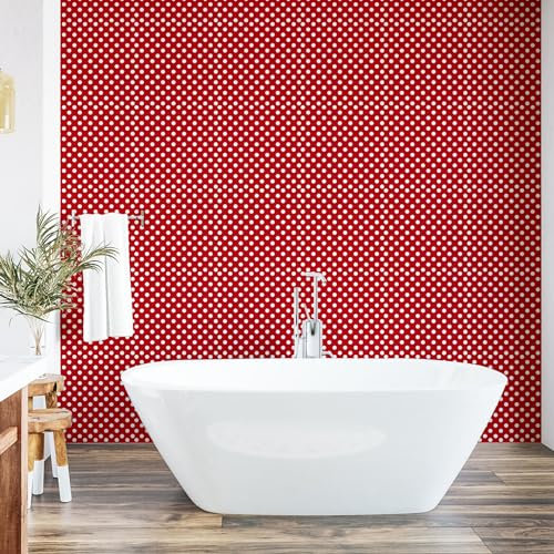 ABAKUHAUS Retro abziehbare & klebbare Tapete für Zuhause, Tupfen Kreisformen, selbstklebendes Wohnzimmer Küchenakzent, 33 cm x 180 cm, rot