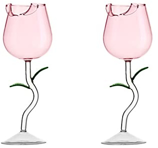 HanOBC 150 ml kreative Rosen-Weingläser Set von 2, Kristall Rotweingläser, Rose Blume Kelch Wein Cocktail Saft Glas für Party Hochzeit Festival