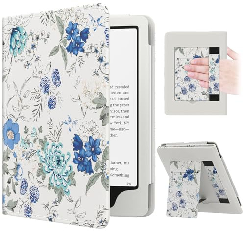 MoKo Hülle für Kindle Paperwhite (12./11. Gen, 2024/2021), Weiß/Blau | Kompatibel mit Kindle Colorsoft Signature Edition, schlanke PU-Hülle, Auto Schlaf/Wach