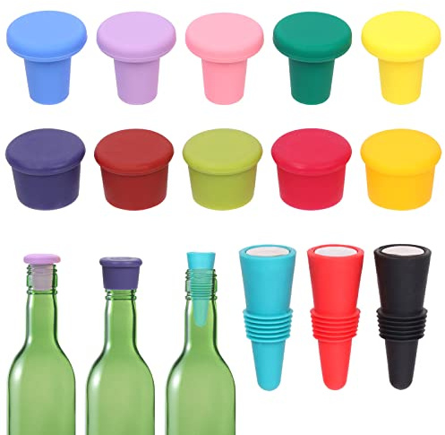 Swpeet Assortiment de 13 bouchons de vin en silicone 3 styles,Joint hermétique sur bouteilles de vin,Réutilisable,Bouchon de bouteille de champagne,Rangement de vin frais