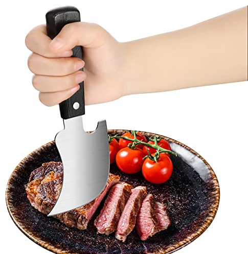 Hanaive 2 Pack Rocker Knives for Disabled Sharp Steak Knives One Handed Adaptive Equipment Gadget 8 x 3 Inch Easy Hold Curved Knife for Meat Cutting Utensil Chopping Limited Strength Hand Elderly